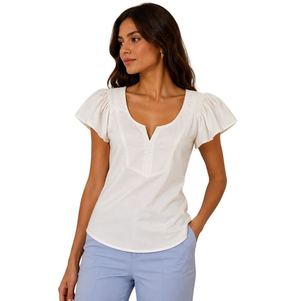 Diane von Furstenberg Jaime Cotton Puff Sleeve Top White Women's Size 4